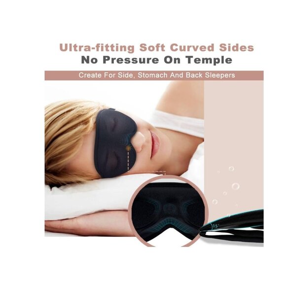 HOLAOS 3D Black Sleep Mask Fits All Head Sizes - Picture 2 of 8